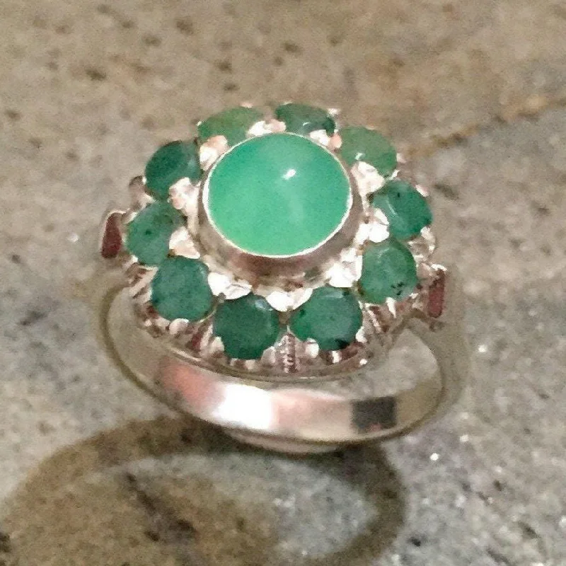 Men's and women's matching rings -Flower Emerald Ring - Genuine Emerald Ring - Green Flower Ring