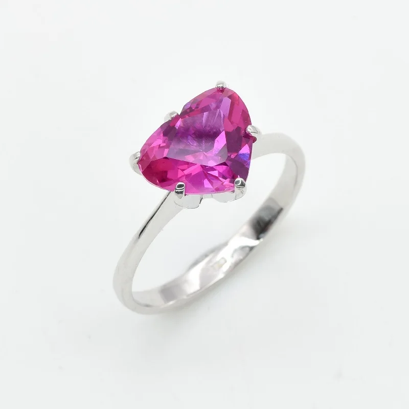 Designer rings for women -Pink Heart Ring - Solitaire Alexandrite Ring, Pink Stone Ring