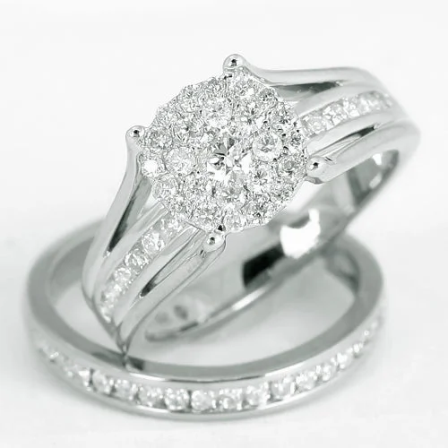 Engagement rings with twisted bands for women -14KW 1.00CTW CLUSTER DIAMOND RING