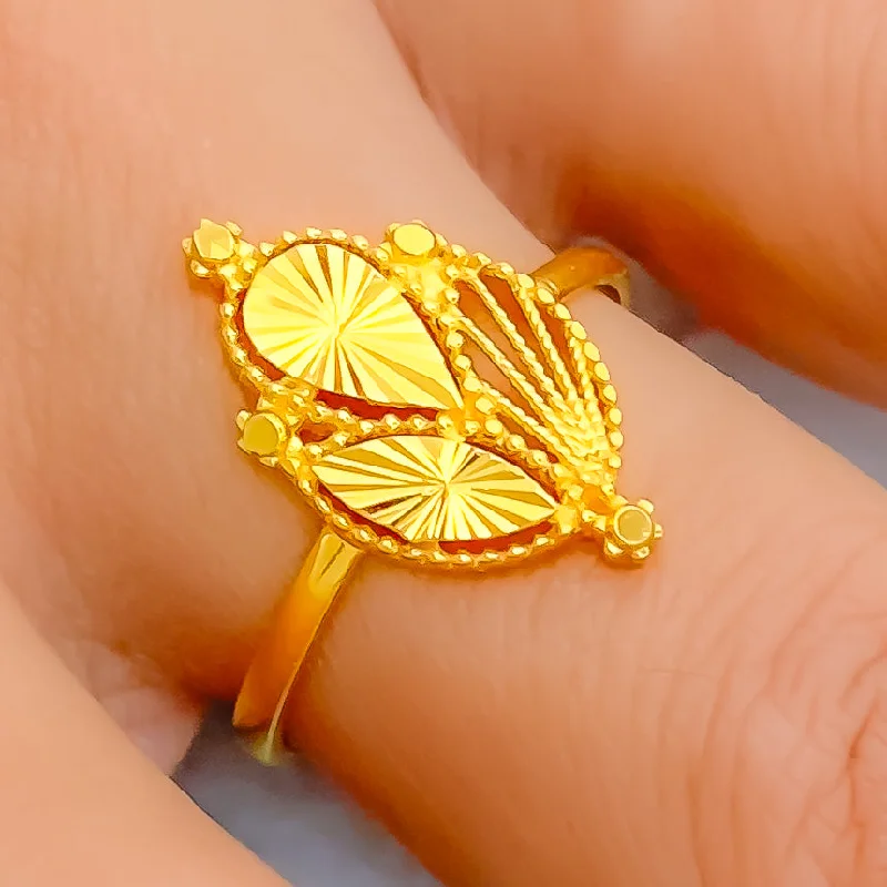 Minimalist rings for women -Fancy Bright Leaf 22K Gold Ring