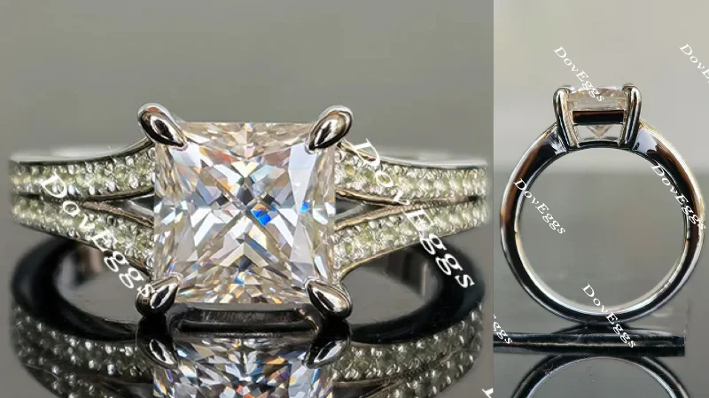 Art deco engagement rings for women -DovEggs half eternity pave moissanite engagement ring