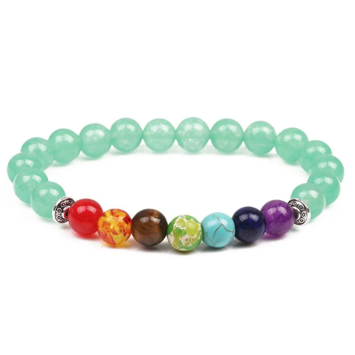 Women's diamond bangles -Natural Stone Colorful Chakra Energy Yoga Bracelet 8mm Green Agate Bracelet Bracelet