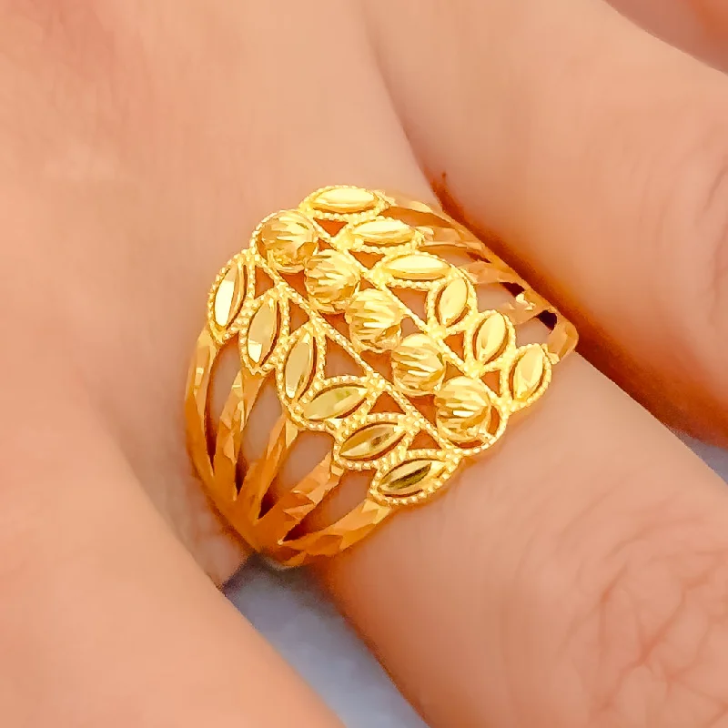 Antique rings for women -Bold Symmetrical 21k Gold Leaf Ring