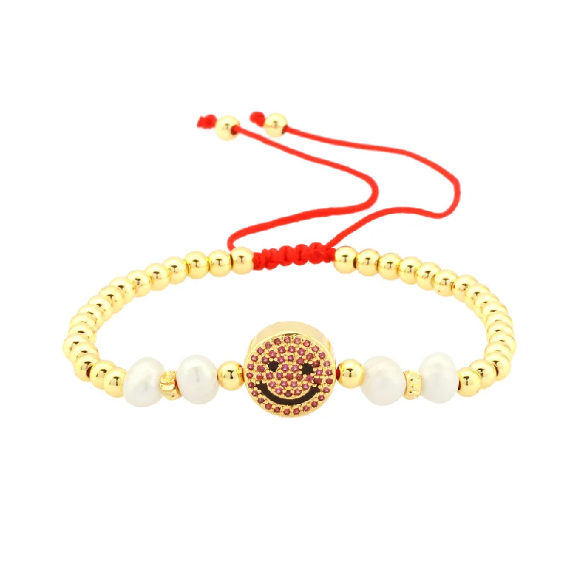 Trendy bangles for women -Vintage Style Simple Style Smiley Face Copper Beaded Plating Inlay Zircon 18k Gold Plated Bracelets