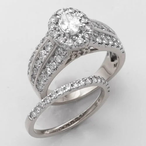 Engagement rings with modern bands for women -14KW 2.15CTW OVAL DIAMOND BRIDAL SET