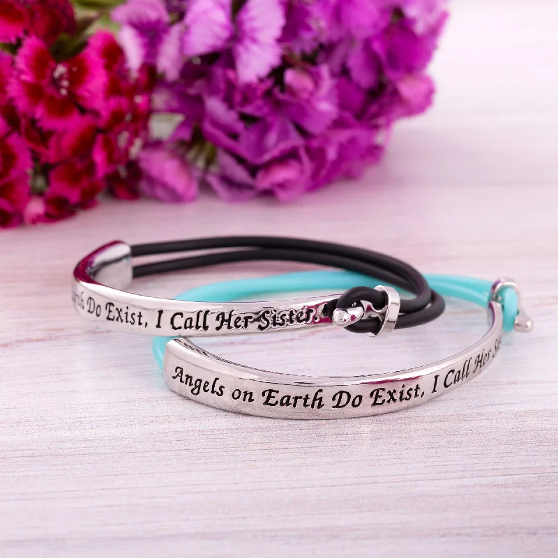 Women’s leather bangles -Sisters are Angels on Earth Bracelet