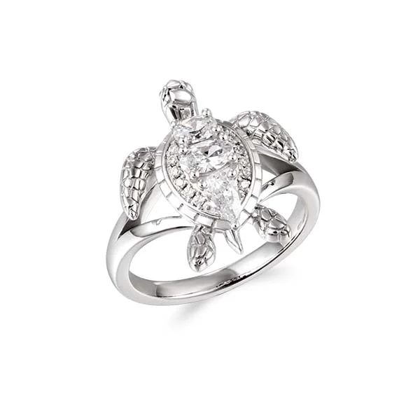 Diamond solitaire rings for women -Life@Sea Genuine Sterling Silver & Cubic Zirconia Pave & 3-stone Sea Turtle Ring