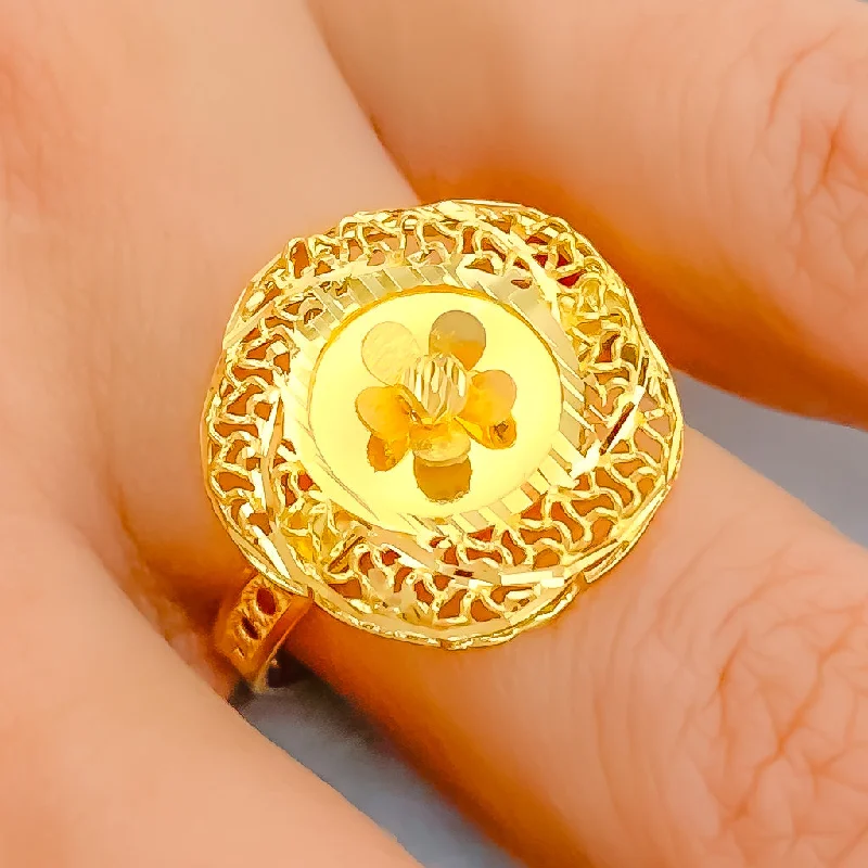 Engagement rings for women -Luscious Hexagon Flower 22K Gold Ring