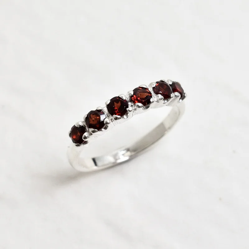 Elegant gold rings for women -Genuine Garnet Ring - Half Eternity Band - Red Classic Ring