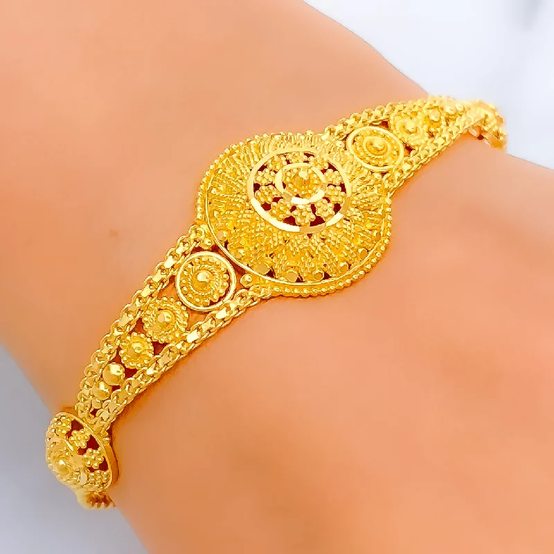 Tennis bracelets for women -Classic Dazzling Checkered Flower 22k Gold Bracelet