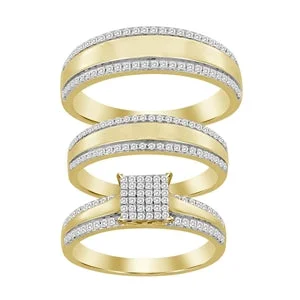 Oval engagement rings for women -LADIES TRIO SET 1/2  CT ROUND DIAMOND 10K YELLOW GOLD