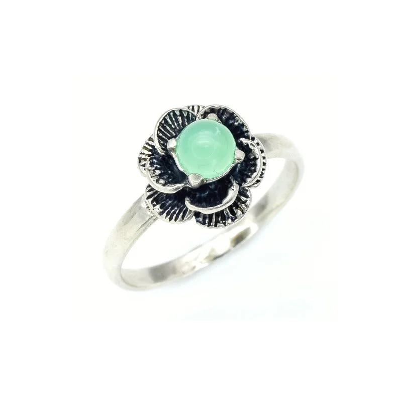 Luxury rings with sapphires for women -Chrysoprase Ring - Vintage Flower Rings - Rose Ring