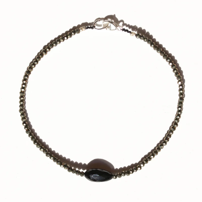 Rose gold bracelets for women -Pyrite + Onyx Bracelet No.56