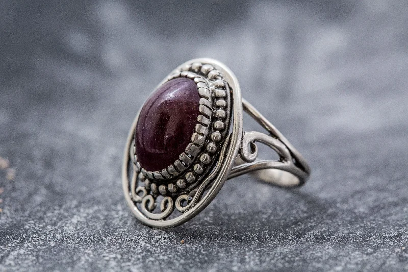 Handcrafted rings for women -Ruby Vintage Ring - Large Boho Ring - Oval Ruby Ring