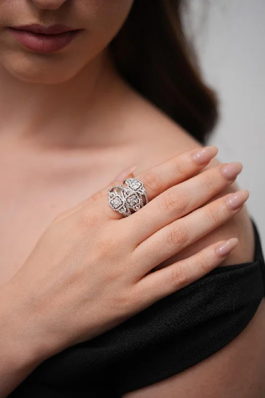 Simple engagement rings for women -Oversized Baguette Diamond Cocktail Statement Ring