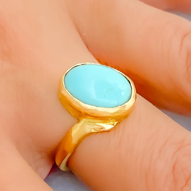 Wedding bands for women -Stately 22K Gold 2.5CT Turquoise Cabochon Ring