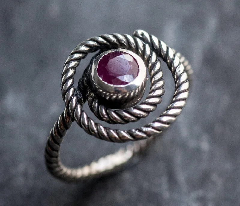 Wedding rings with diamonds for women -Swirl Ruby Ring - Spiral Rope Ring - Red Bezel Ring