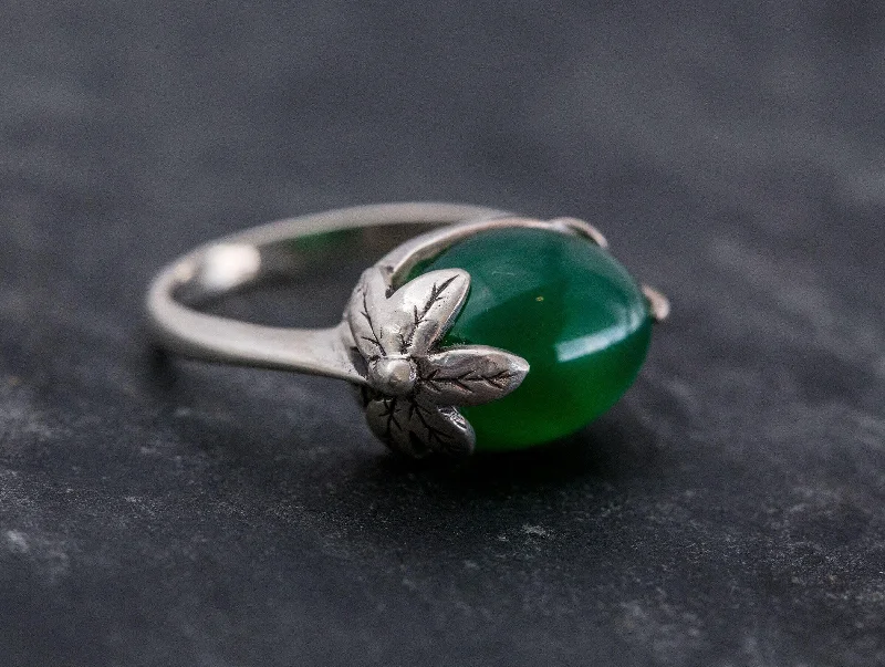 Luxury rings with sapphires for women -Emerald Leaf Ring - Boho Silver Ring - Green Statement Ring