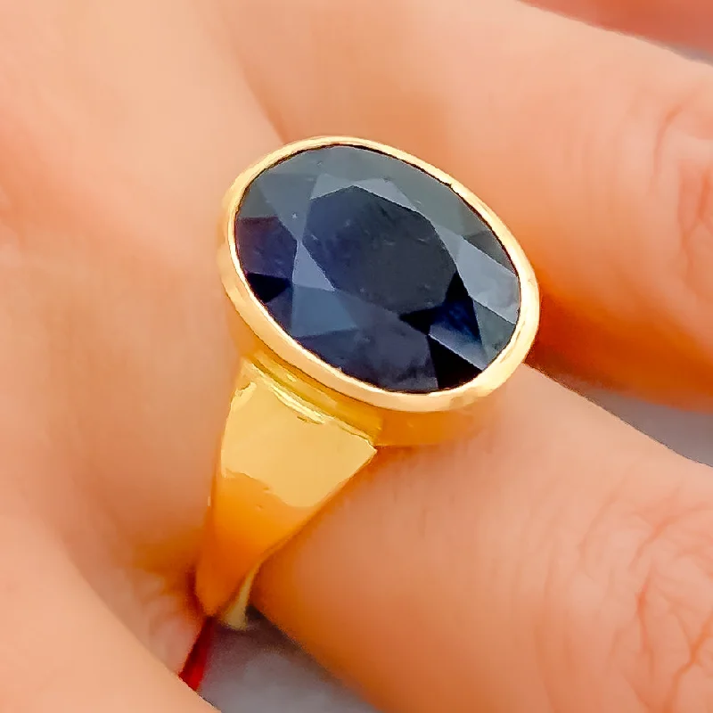 Custom couple rings for women -Majestic 22K Gold 7.5CT Blue Sapphire Ring