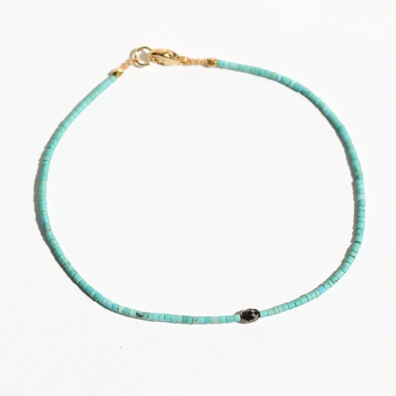 Sterling silver bracelets for women -Heishi Turquoise + Black Diamond Bracelet no. 76