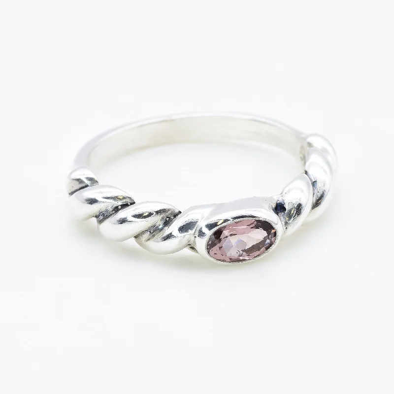 Large gemstone rings for women -Pink Tourmaline Ring - Stackable Twisted Ring - Tourmaline Bezel Ring