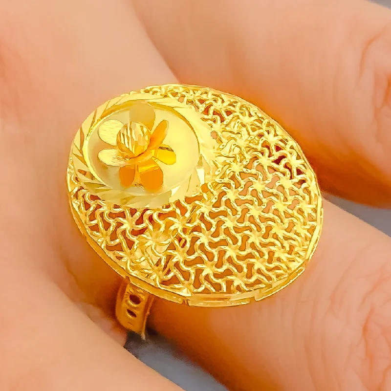 Hand-made gold rings for women -Extravagant Oval Floral 22K Gold Ring