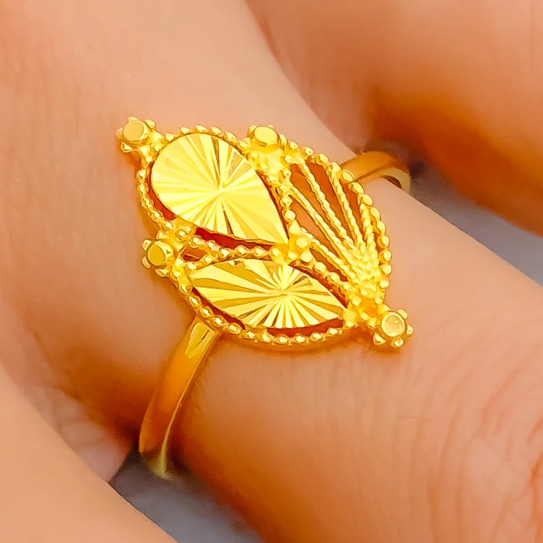 Handcrafted rings for women -Dressy Leaf Motif 22K Gold Ring