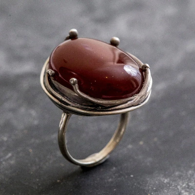 Cute rings for women -Carnelian Statement Ring - Large Red Agate Ring - Solitaire Carnelian Ring