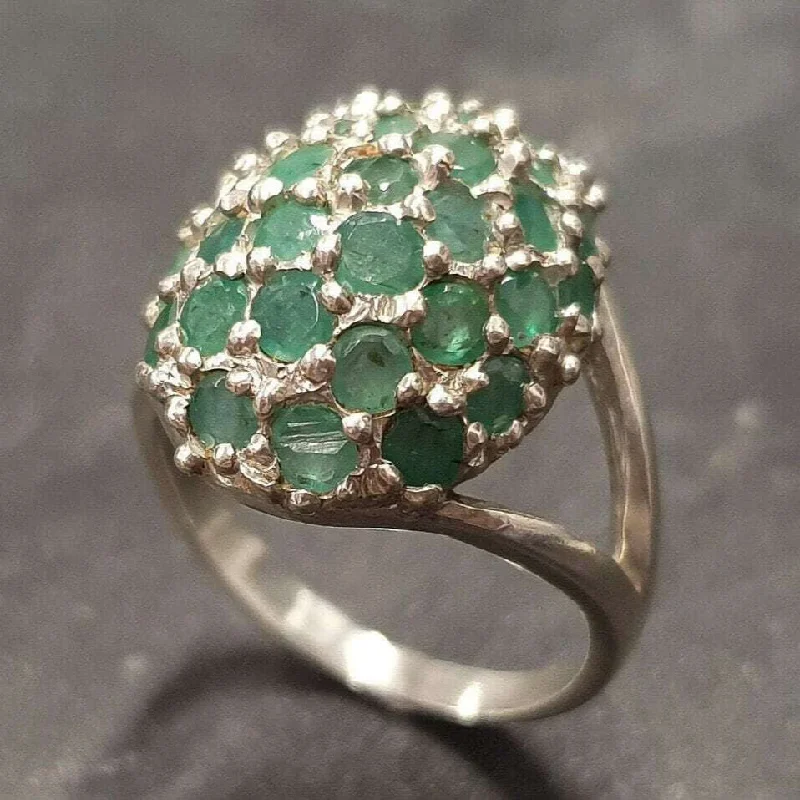 Bridal rings for women -Green Sphere Ring - Genuine Emerald Ring - Vintage Statement Ring