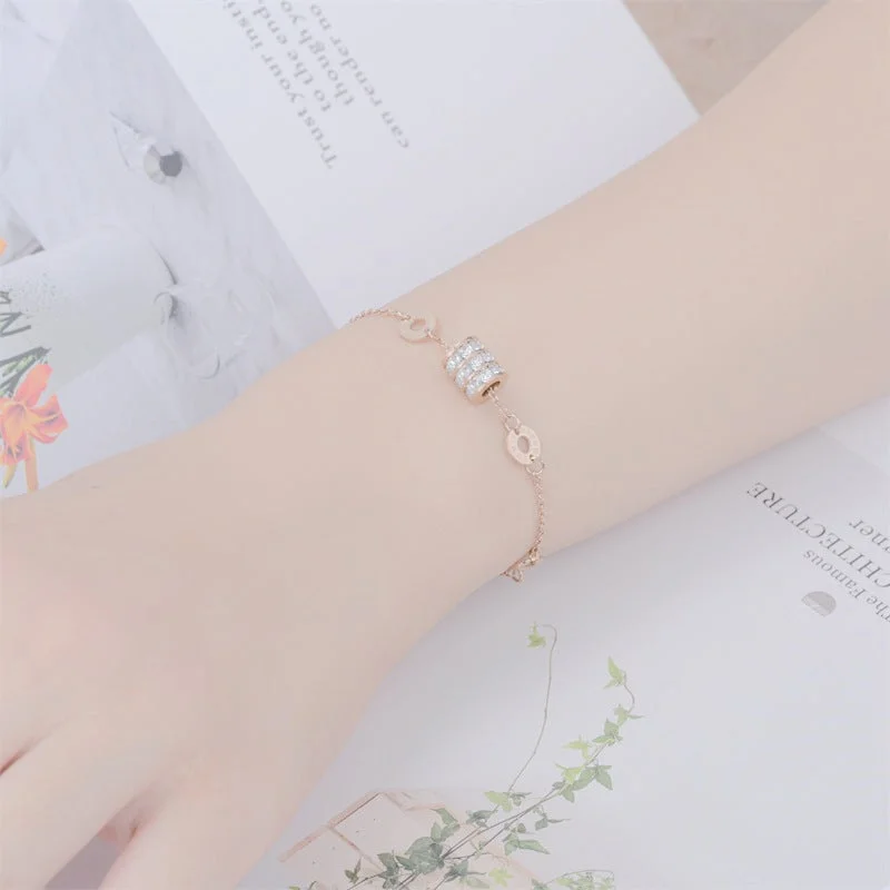 Leather bracelets for women -Fashion Solid Color Titanium Steel Inlay Artificial Gemstones Bracelets 1 Piece