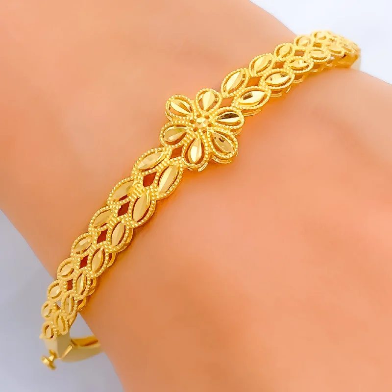 Classic silver bangles for women -Impressive Sleek 22k Gold Glam Bangle Bracelet