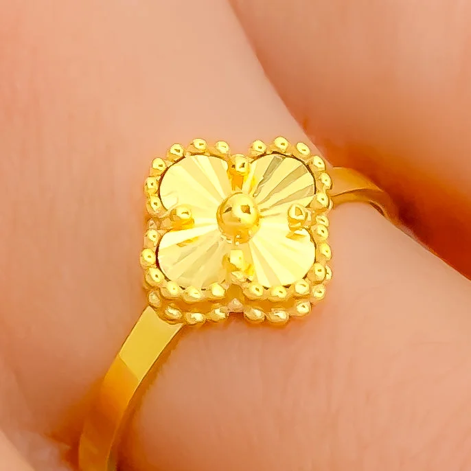 Wedding rings for women with sapphires -Delicate Dressy 21K Gold Clover Ring