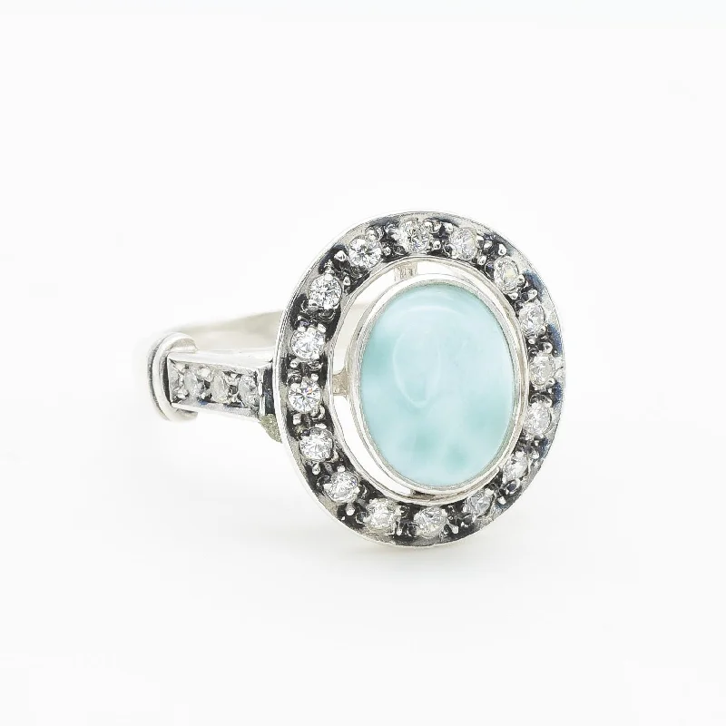 Luxury rings for women -Larimar Ring - Sky Blue Ring - Vintage Bezel Ring