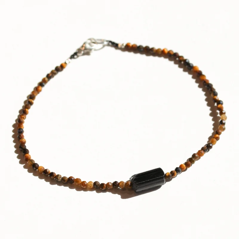 Women’s diamond bracelets -Tigers Eye + Black Tourmaline Bracelet No.15