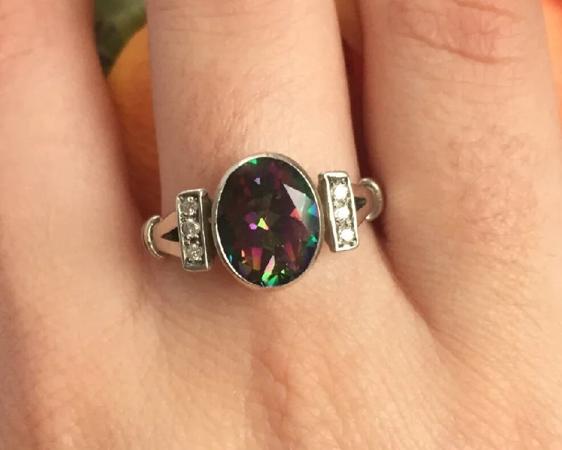 Stackable rings for women -Mystic Topaz Ring - Vintage Purple Ring - Mystic Topaz Bezel Ring