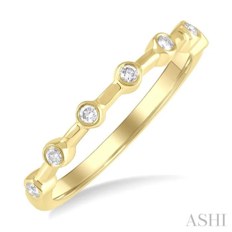 Cushion-cut engagement rings for women -1/10 ctw Bezel Set Round Cut Diamond Stackable Wedding Band in 14K Yellow Gold