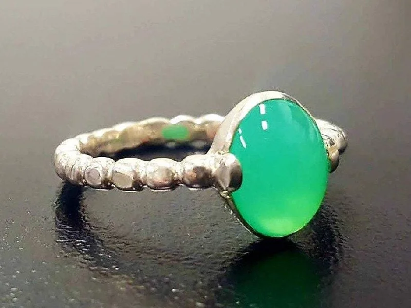 Simple silver rings for women -Real Chrysoprase Ring - Green Chrysoprase Ring - Chrysoprase Band