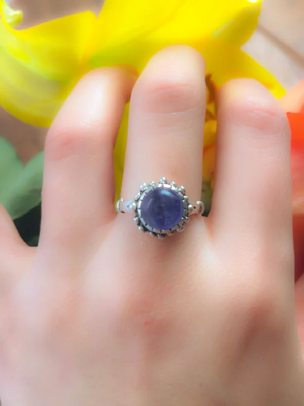 Rings with diamonds for women -Kyanite Ring - Blue Round Ring - Vintage Flower Ring