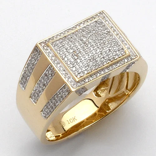 Double halo engagement rings for women -10KY 0.55CTW MICROPAVE DIAMOND MENS RECTANGLE FACE