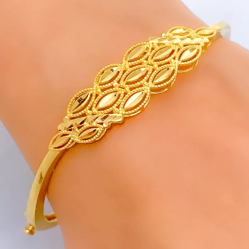 Women’s pearl bangles -Eclectic Cluster Leaf 22k Gold Bangle Bracelet