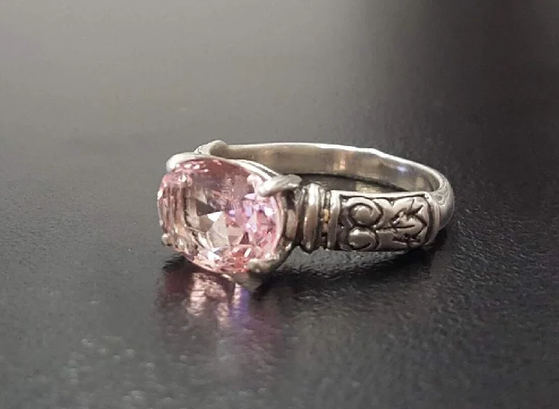 Birthstone rings for women -Pink Morganite Ring - Pink Solitaire Ring - Tribal Boho Ring