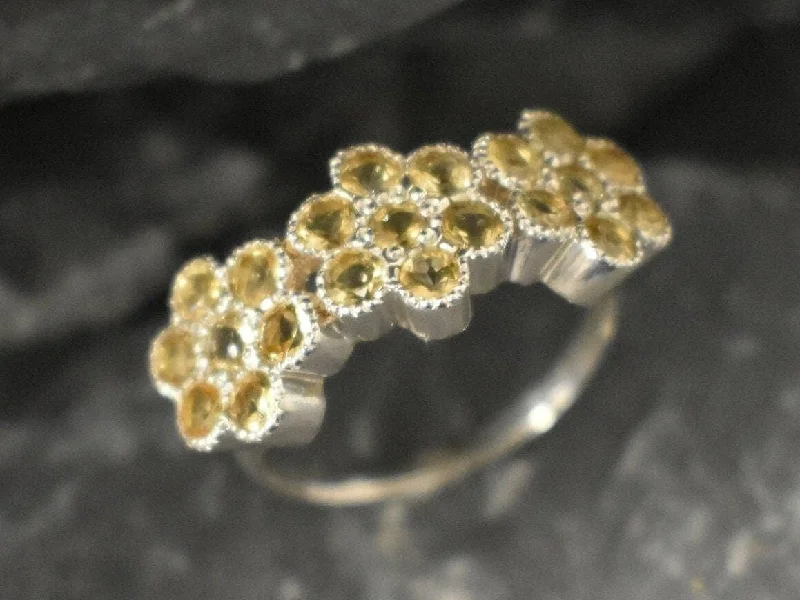 Adjustable rings for women -Yellow Flower Ring - Genuine Citrine Ring - Vintage Half Eternity Ring