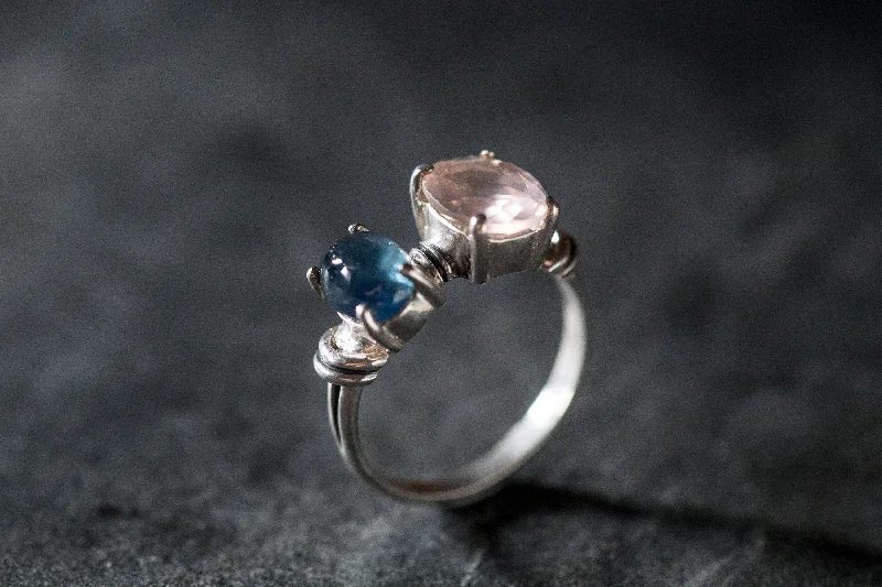 Unique rings for women -Rose Quartz Ring - Two Stone Ring - Pink Gemstone Ring