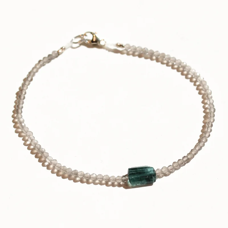 Custom silver bracelets for women -Grey Moonstone + Green Tourmaline Bracelet No.6