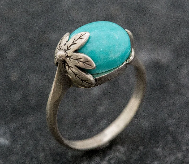 Sparkly diamond rings for women -Turquoise Ring - Blue Leaf Ring - Vintage Solitaire Ring