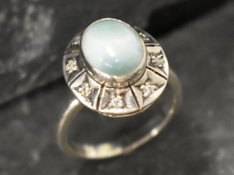 Elegant rings for women -Genuine Larimar Ring - Blue Boho Ring - Vintage Sky Blue Ring