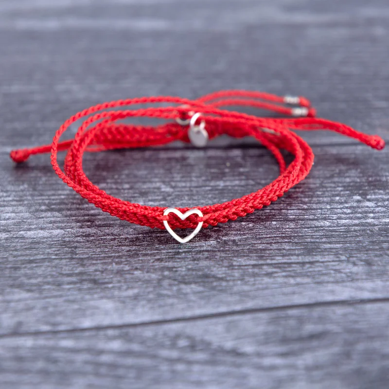 Stackable bangles for women -The Red String & Heart Bracelet