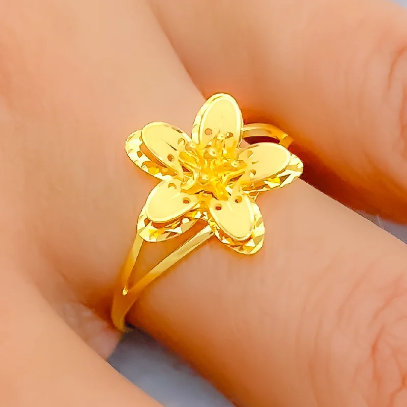 Solitaire rings for women -Timeless Blooming Flower 22K Gold Ring