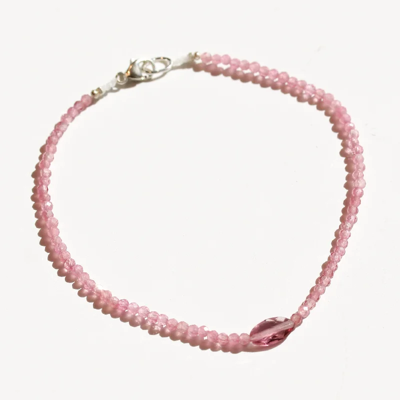 Personalized charm bracelets for women -Strawberry Quartz + Pink Tourmaline Bracelet No.25