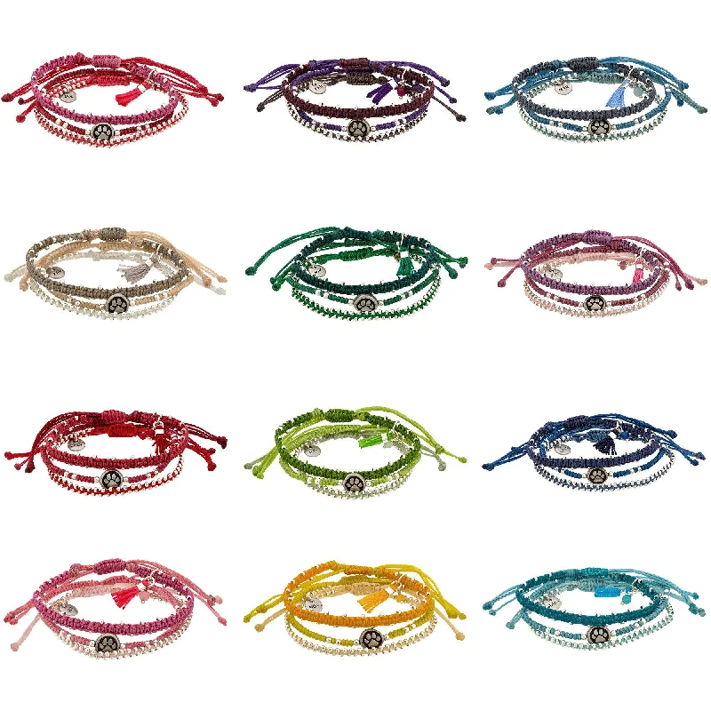 Classic tennis bracelets for women -Paw Print Birthstone Woven Bracelet Set